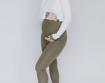 Khaki Viscose Maternity Leggings