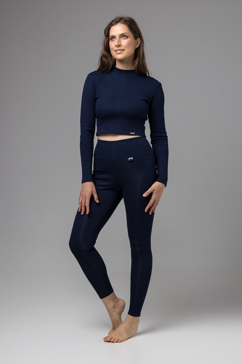 NAVY BLUE / RIB organic cotton high waisted leggings / Loungewear image 1