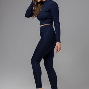 NAVY BLUE / RIB organic cotton high waisted leggings / Loungewear image 3