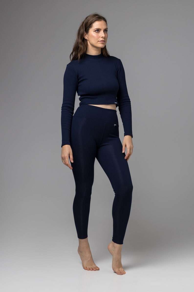 NAVY BLUE / RIB organic cotton high waisted leggings / Loungewear image 5