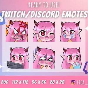 Pink Demon Girl EMOTES for Twitch / YouTube / Discord / Streaming / Ready to use cute emoji emote Pack