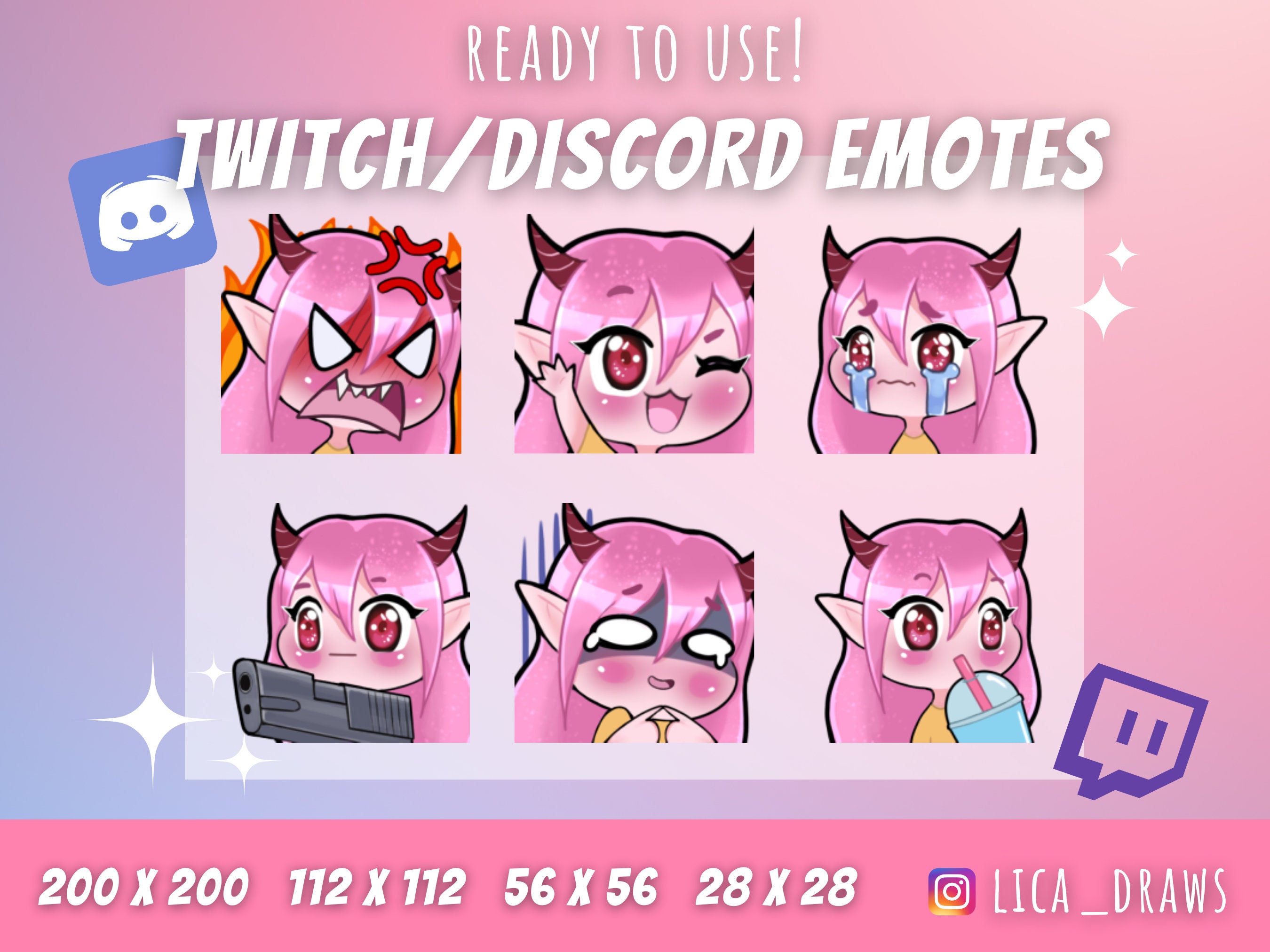 Pink Demon Girl EMOTES for Twitch /  / Discord / 