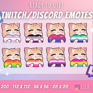 8 Pride Flag Cats for Twitch / YouTube / Discord / Streaming / Ready to use cute emoji emote Pack