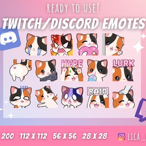 14 Calico Cat EMOTES for Twitch / YouTube / Discord / Streaming / Ready to use cute emoji emote Pack