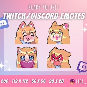 Blonde Neko Girl EMOTES for Twitch / YouTube / Discord / Streaming / Ready to use cute emoji emote Pack