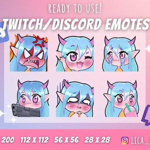Blue Demon Girl EMOTES na Twitch / YouTube / Discord / Streaming / Gotowy do użycia pakiet uroczych emotikonów