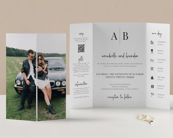 MODERN INITIALS |  Gatefold Wedding Invitation, Monogram Folded Invite, Print and Ship Minimalist Gate Fold, Folded Photo Invitation, SN015M
