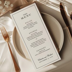 VERGOLDETES JAHRGANG | Gedrucktes Vintage-Hochzeitsmenü, Druck- und Schiffsmenü, handgefertigte Schriftarten 4 x 9-Menü, Hochzeitsempfangsmenü, SN6000