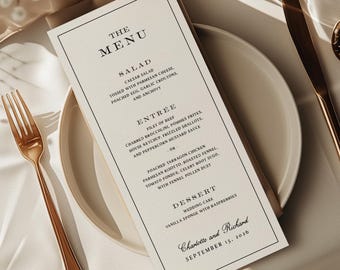 Vintage Wedding Menu, Printed with Hand Crafted Fonts, SN6000