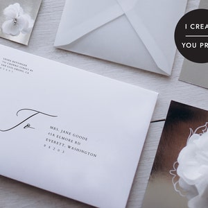 Digitale Kalligraphie Umschlag Adressvorlage, Empfänger und Rückgabe, moderne druckbare Hochzeitsadressierung, Save the Date Umschläge, SND 95RR
