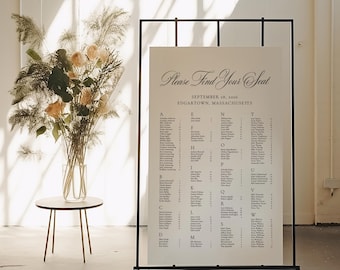 BESOTTED | Printed Calligraphy Seating Chart, Customized Simple and Elegant Wedding Seat Sign, Wedding Allocation Poster, SN120