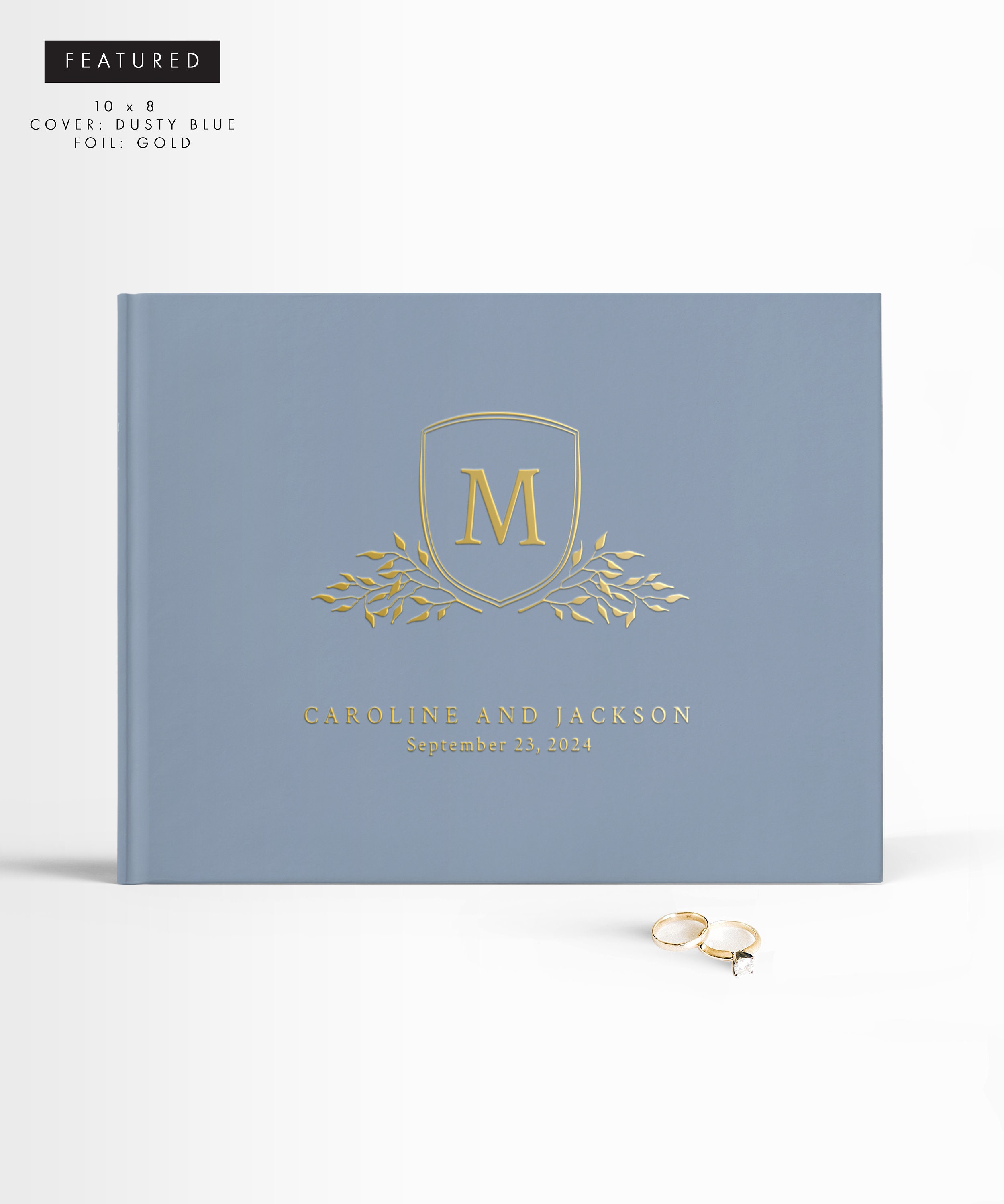 Monogram Wedding Guest Book Dusty Blue Guestbook Gold Foil Etsy