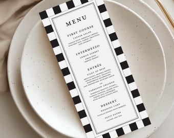 Checker Wedding Menu, Black and White Checkerboard Pattern, Printed, 4 x 9, SN3500
