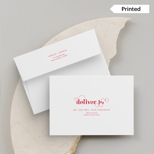 AMORE | Modern Retro Printed Envelopes, Wedding Envelope Addressing,  Glamorous Cherry Red Envelopes, Wedding Recipient Envelopes, SN020