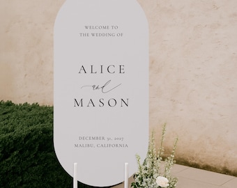 CLASSIC MINIMALIST | Printed Oval Wedding Welcome Sign, Customized and Shipped Wedding Signage, Pill Shaped Foamboard Sign, SN105