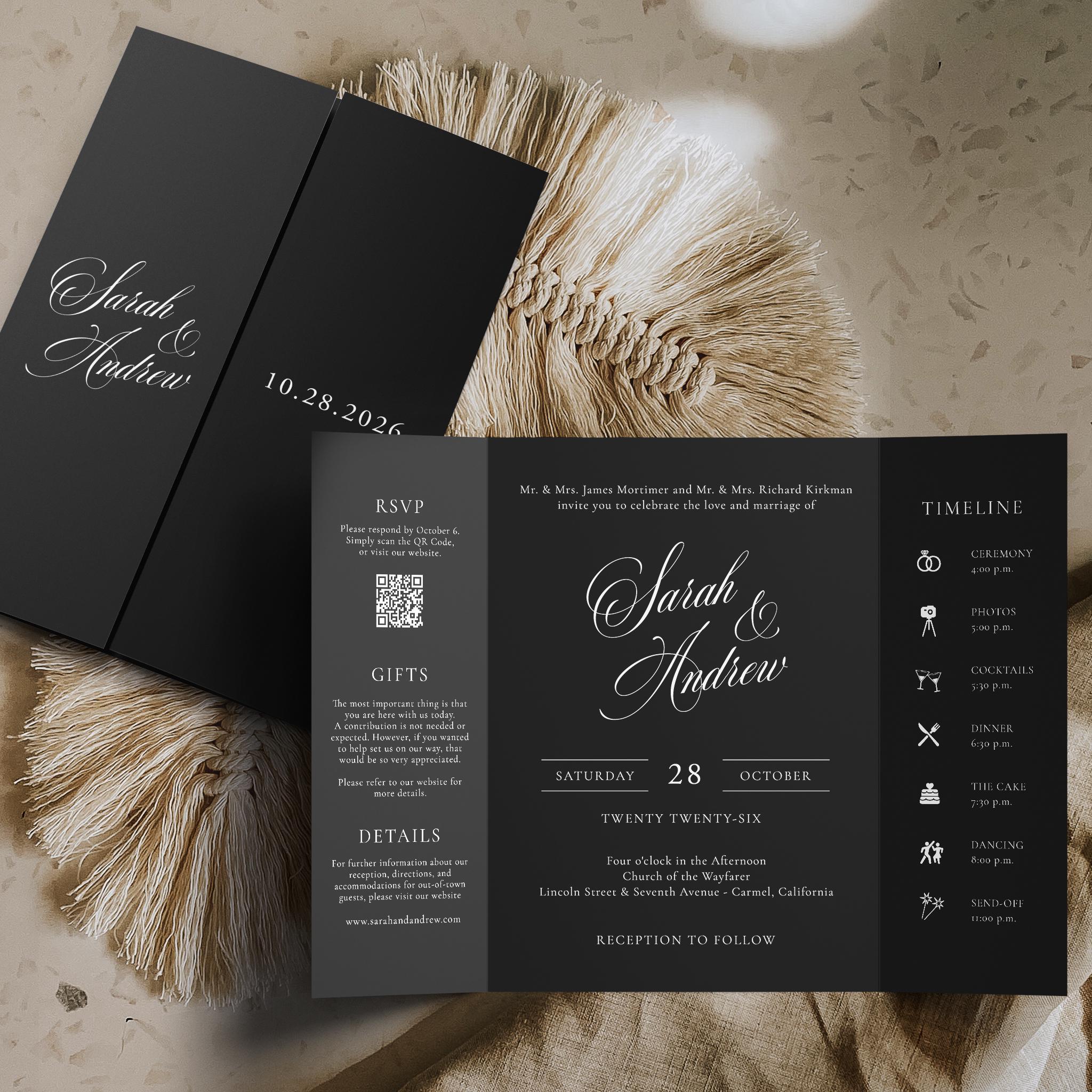 その他 Invitation BESOTTED | Printed Black Gatefold Wedding Invitation, Double Door
