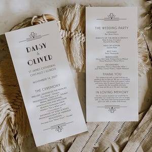 Printed Wedding Ceremony Program, Art Deco 4 x 9 Program, Gatsby Collection, SN200
