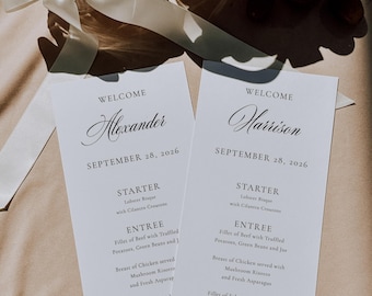 Menu with Guest Name, Calligraphy 4 x 9 Menu, Besotted Collection, SN120