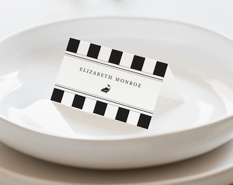 Checker Place Cards, Black and White Checkerboard Pattern, Printed with Meal Choice Icons, SN3500