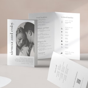Modern Bold Wedding Weekend Itinerary, Printed Arch Schedule QR Code, Order of Service, Weekend Events Folded, Wedding Events Card, SN095