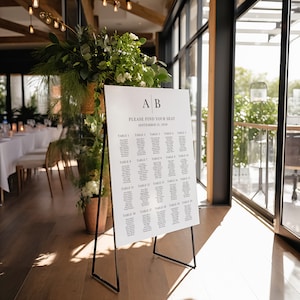 Modern Initials | Printed Monogram Seating Chart, Customized and Shipped Wedding Seat Sign, Table Allocation Poster, Minimalist, SN015M
