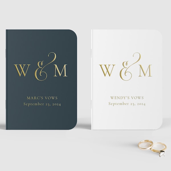 Elegant Monogram Vow Books, Set of 2,  Vow booklets, Initials Vow Books, Wedding Vows, His and Hers Vows, Gold, Silver, Rose Gold, SN004