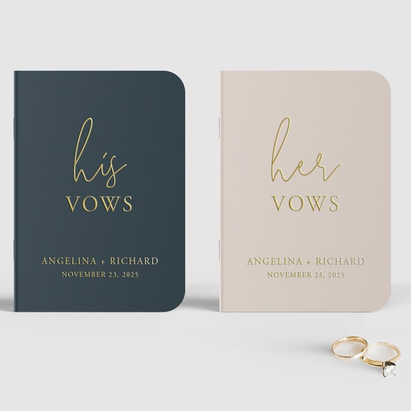 Modern Vow Books, Set of 2, Calligraphy Vow books, Gold Foil Vow Books, Wedding Day Vows, His and Hers Vows, Gold, Silver, Rose Gold, SN028