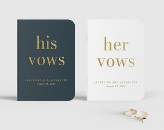Modern Bold Vow Books, Set of 2,  Vow booklets, Real Foil Vow Books, Wedding Day Vows, His and Hers Vows, Gold, Silver, Rose Gold, SN095B