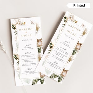RUSTIQUE Bohème | Menu de mariage imprimé fleurs sauvages séchées, menu à imprimer et à expédier, menu de réception or rouille 4 x 9, personnalisé SN040R