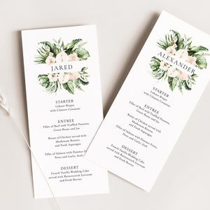 KEY WEST | Menu de mariage imprimé de nom d'invité, menu d'impression et de bateau, menu tropical de 4 x 9, menu de destination personnalisé, menu de carte de place, SN090T