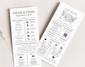 CONTEMPORARY CHIC | Infographic Printed Wedding Ceremony Program, Fun Ceremony Schedule with Icons, Order of Service with Icons, SN250