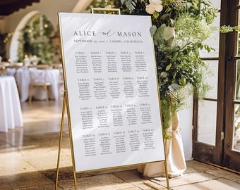 Seating Chart Sign, Personalized Wedding Seating Plan, Printed, Classic Minimalist, SN105