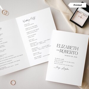 MODERN LUXE |  Printed Folded Wedding Program, Minimalist Order of Service, Bi Fold Ceremony Program, Printed Ceremony Program, SN099