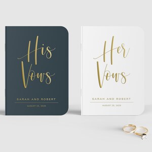 Modern Vow Books, Set of 2,  Vow booklets, Gold Calligraphy Vow Books, Wedding Vows, His and Hers Vows, Gold, Silver, Rose Gold, SN072