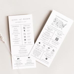 CLASSIC MINIMALIST | Infographic Printed Wedding Ceremony Program, Fun Ceremony Schedule with Icons, Order of Service with Icons, SN105