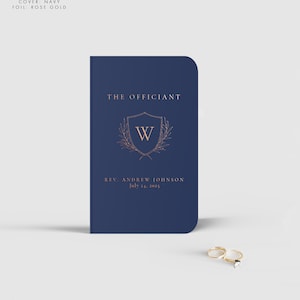 Monogram Officiant Book, Wedding Crest Booklet for Officiant, Officiant Gift, Gold, Choice of Colors, Personalized Keepsake, SN080B