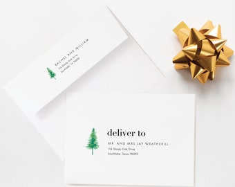 Modern Bold Christmas Printed Envelopes, Christmas Tree Envelope Addressing, Print & Ship Envelopes, Modern Holiday Card Envelope, SN095B