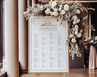 MANHATTAN | Printed Alphabetical Seating Chart, Customized and Shipped Wedding Seat Sign, Striking Serif Bold Allocation Poster, SN1050