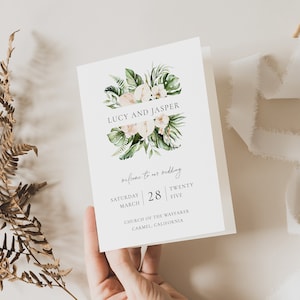 KEY WEST | Tropical Folded Wedding Program, Beach Wedding Order of Service, Bi Fold Ceremony Program, Printed Destination Program, SN090T