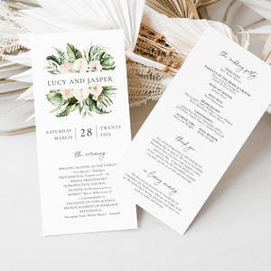 KEY WEST | Printed Tropical Wedding Ceremony Program, Printed Program, Beach Wedding 4 x 9 Program, Destination Order of Service, SN090T