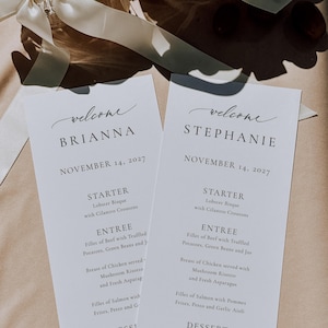 Custom Wedding Menus with Names, Guest Name Menus for Wedding, Classic Minimalist, 4 x 9, SN105