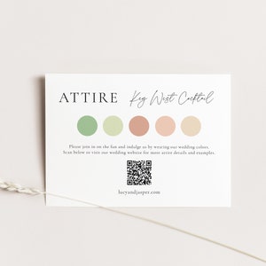 KEY WEST | Gedruckte Dress Code Karte, Tropical Kleidung Einsatz mit QR Code. Farbpalette Beilage, Gast Dress Code Angabe, SN090T