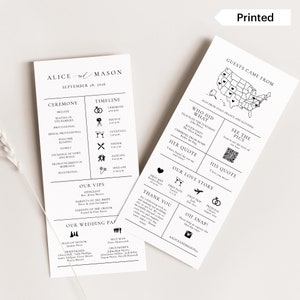 MINIMALISTA CLÁSICO / Programa de ceremonia de boda impreso en infografía, divertido cronograma de ceremonia con íconos, orden del servicio con íconos, SN105