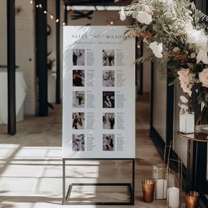 CLASSIC MINIMALIST | Photo Seating Chart, Images Table Plan, Customized Foam Board, Elegant and Unique Photo Allocation for Easel, SN105