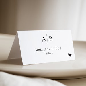 MODERN INITIALS | Printed Monogram Place Cards,Wedding Name Card, Print and Ship with Meal Choice Icons, Meal Cards Food Choices, SN015M