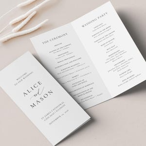 CLASSIC MINIMALIST | Printed Elegant Wedding Long Fold Ceremony Program, Print and Ship 4 x 9 Folded Schedule, Order of Service, SN105
