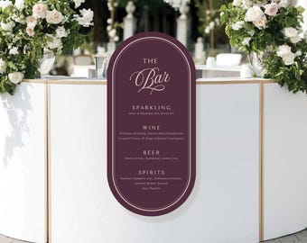 MONTE CARLO | Printed Oval Bar Sign, Burgundy Drinks Signage, Pill Shaped Foam board Sign, SN700
