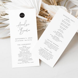 MODERN MONOGRAM | Printed Wedding Ceremony Program, Print and Ship Program, Minimalist 4 x 9 Program, Ceremony Order of Service, SN009