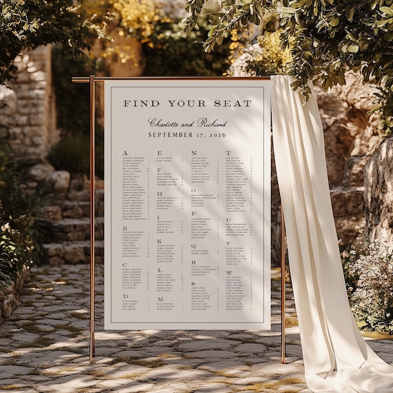 GILDED AGE | Printed Vintage Alphabetical Seating Chart, Old Money Wedding Seat Sign, Wedding Allocation Poster, SN6000