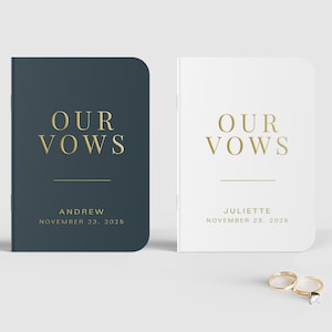 Modern Gold Foil Vow Books, Set of 2,  Vow booklets, Vow Notebook, Wedding Vows, Minimalist His & Hers Vows, Gold, Silver, Rose Gold, SN015